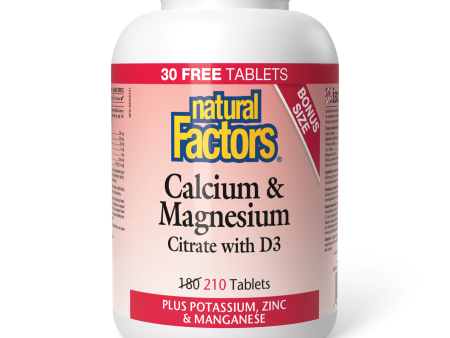 Natural Factors Calcium & Magnesium Citrate with D3  Plus Potassium, Zinc & Manganese   210 Tablets on Sale