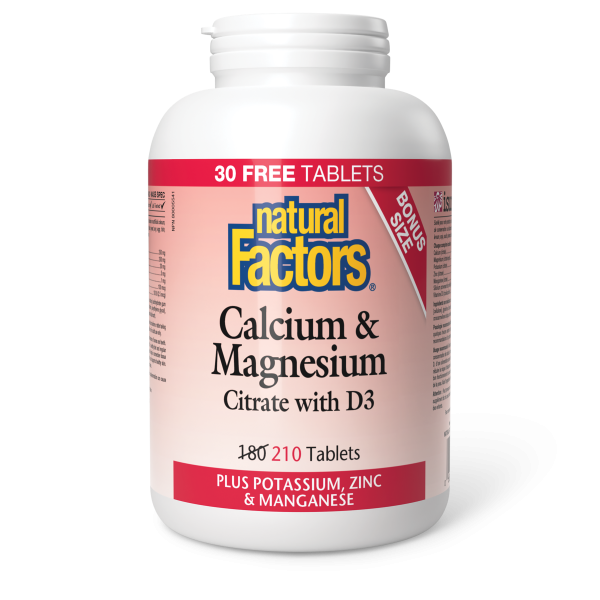 Natural Factors Calcium & Magnesium Citrate with D3  Plus Potassium, Zinc & Manganese   210 Tablets on Sale