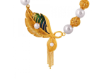 Exquisite 22k Gold & Pearl Necklace With Peacock Feather Detailing For Discount