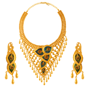 22k Gold Jewellery Set Embellished With Peacock Feather Design Online Sale