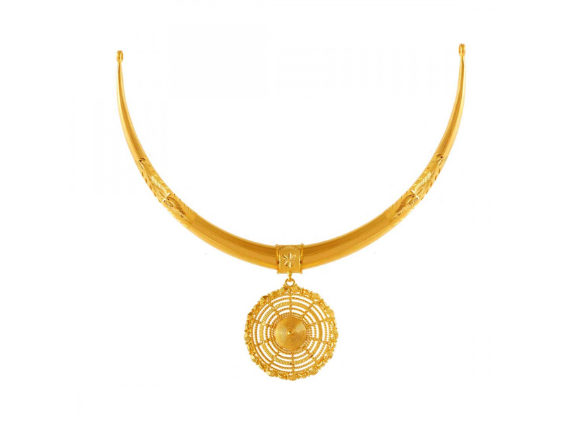 Uniquely Crafted 22k Gold Choker With A Round Pendant For Cheap