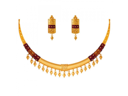 22k Gold Dazzling Designer Jewellery Set With Red Accent Work Cheap