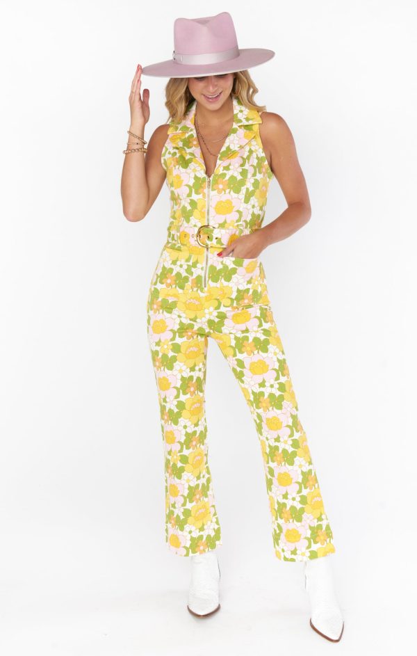 Jacksonville Cropped Jumpsuit ~ Fresh Floral Denim Online now