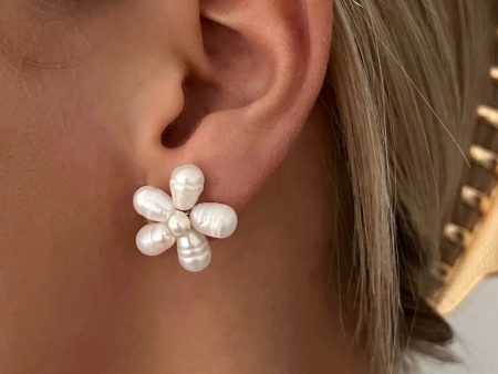 ALV Jewels Pearl Flower Stud Earrings ~ Freshwater Pearl Cheap